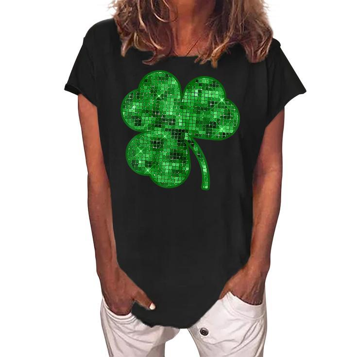 Womens St Patricks Day Shamrock Lucky Green  Women's Loosen Crew Neck Short Sleeve T-Shirt