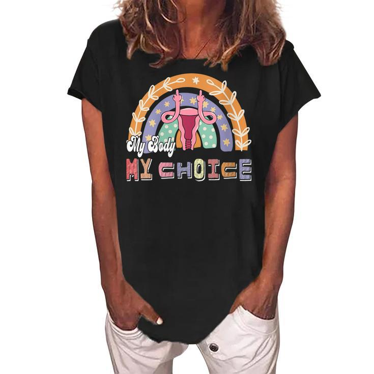Womens Uterus My Body My Choice Pro Choice Leopard Rainbow Women's Loosen Crew Neck Short Sleeve T-Shirt
