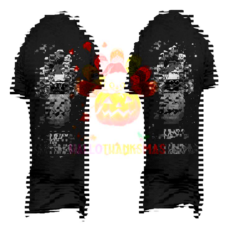 Black Cat Halloween And Merry Christmas Happy Hallothanksmas Men's 3D T-shirt Back Print