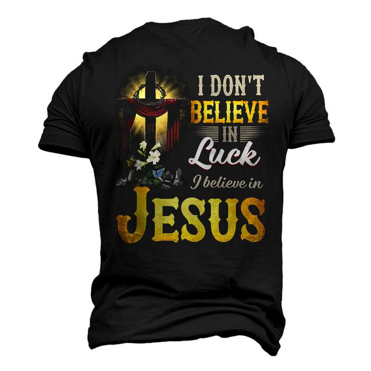 Cross In The Halo I Don‘T Believe In Luck Believe In Jesus  Men's 3D Print Graphic Crewneck Short Sleeve T-shirt