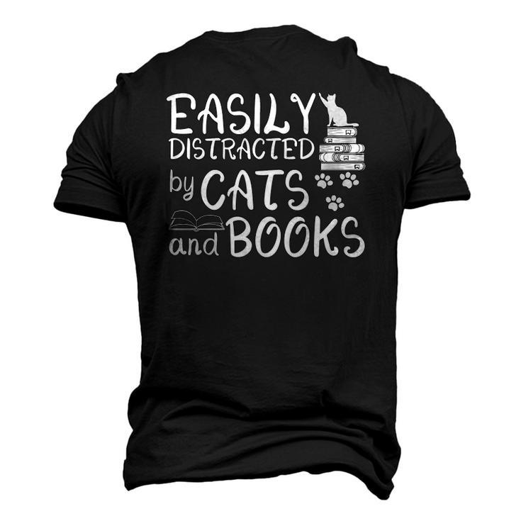 Easily Distracted By Cats And Books Book Lover Men's 3D T-Shirt Back Print