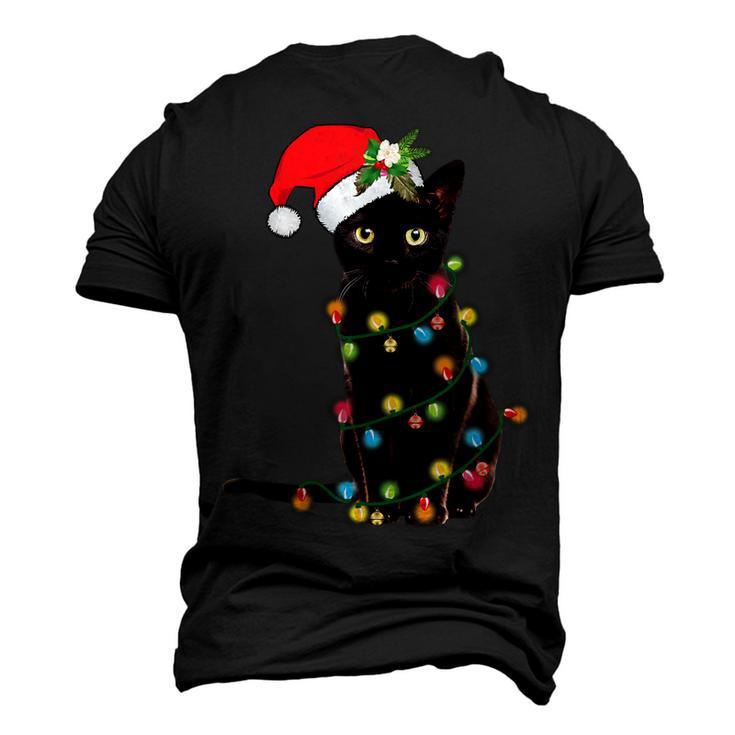 Santa Black Cat Tangled Up In Christmas Tree Lights Holiday Men's 3D T-shirt Back Print