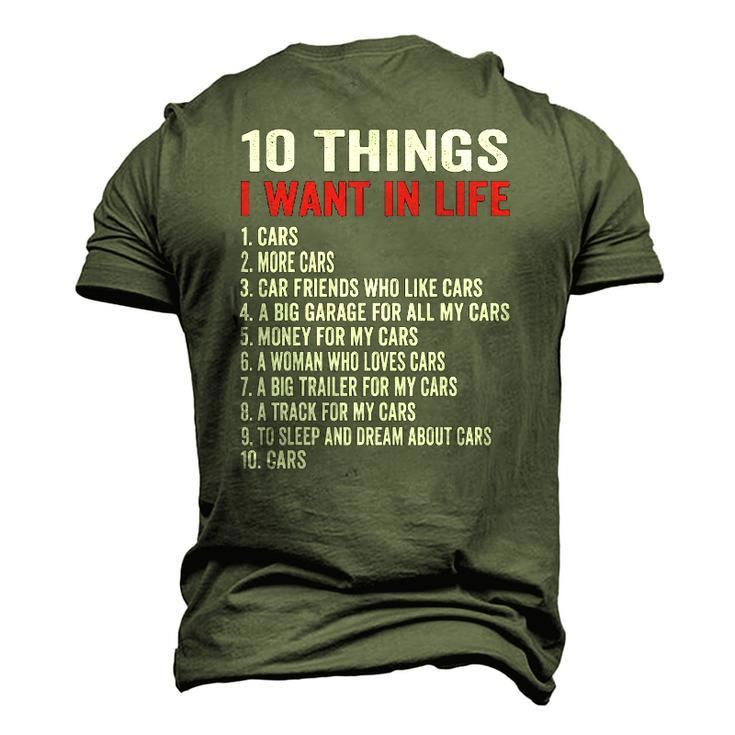 10 Things I Want In My Life Cars More Cars Car Men's 3D T-Shirt Back Print