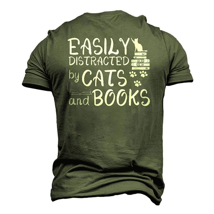 Easily Distracted By Cats And Books Book Lover Men's 3D T-Shirt Back Print
