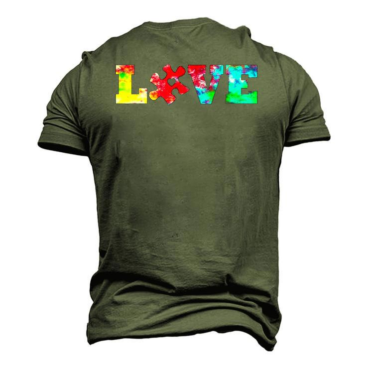 Love Puzzle Pieces Heart Autism Awareness Tie Dye Men's 3D T-Shirt Back Print