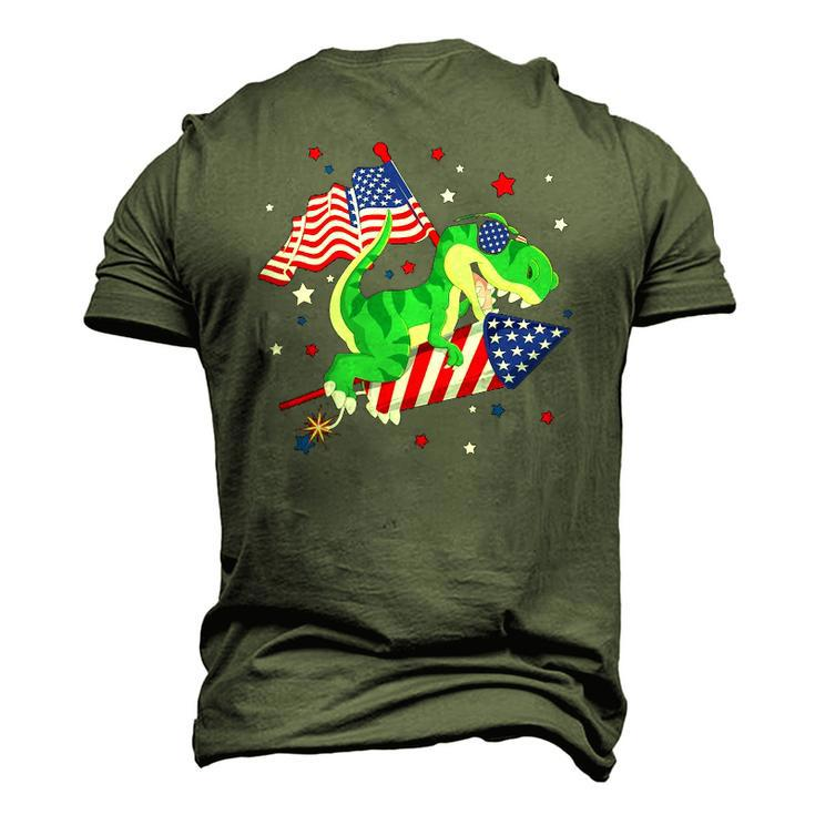 Patriotic Dinosaur Fireworks &8211 Usa American Flag 4Th Of July Men's 3D T-Shirt Back Print