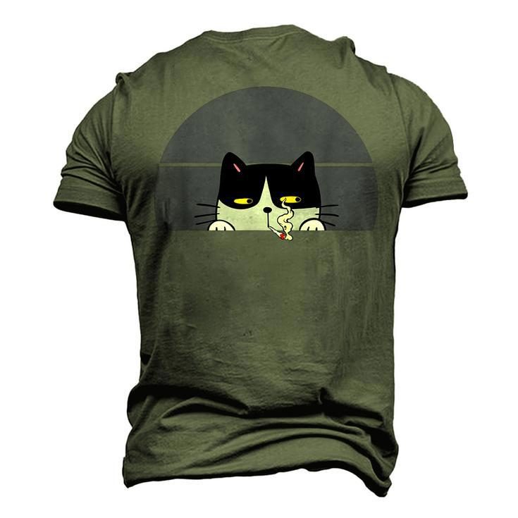 Stoned Black Cat Smoking And Peeking Sideways With Cannabis Men's 3D T-shirt Back Print