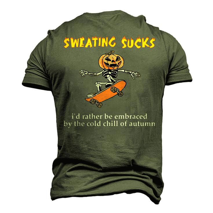 Sweating Sucks Skeleton Pumpkin Playing Skateboard Halloween Men's 3D T-shirt Back Print