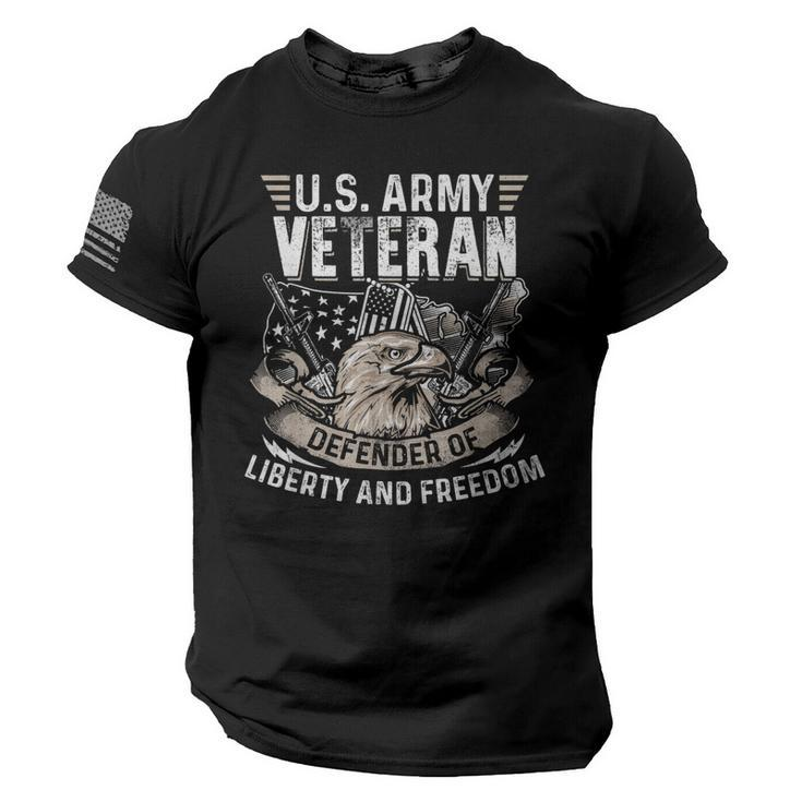 Us Army Veteran Defender Of Liberty 4Th Of July Day  American Flag On Sleeve Men Tee USA Distressed Flag T-Shirt