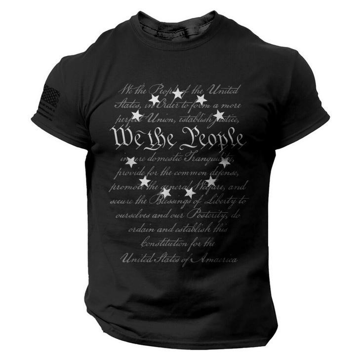 We The People Preamble Us Constitution 4Th Of July Patriotic  American Flag On Sleeve Men Tee USA Distressed Flag T-Shirt