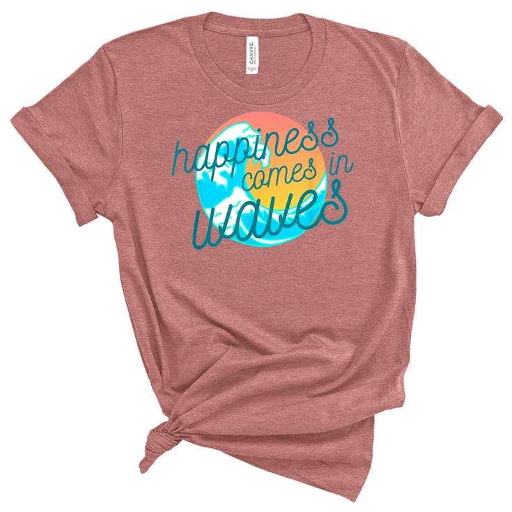 Ocean Wave Sunset  Happiness Comes In Waves Summer Gift Unisex Crewneck Soft Tee