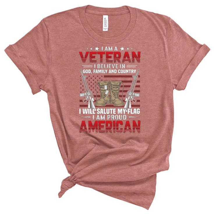 I Am A Veteran I Believe In Food Family And Country And Also I Am A Proud American  Women's Short Sleeve T-shirt Unisex Crewneck Soft Tee