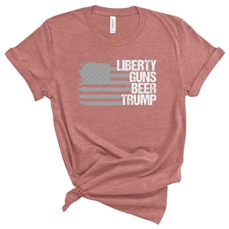 Liberty Guns Beer Trump Lgbt Gift For Supporters Dad Grandpa Veteran Us Flag Fun Unisex Crewneck Soft Tee