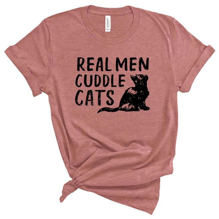 Real Men Cuddle Cats Black Cat Animals Cat Women's Short Sleeve T-shirt Unisex Crewneck Soft Tee