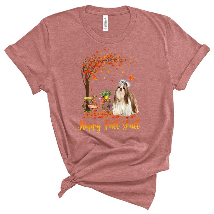 Happy Fall Yall Funny Shih Tzu Dog Autumn Bicycle  Unisex Crewneck Soft Tee