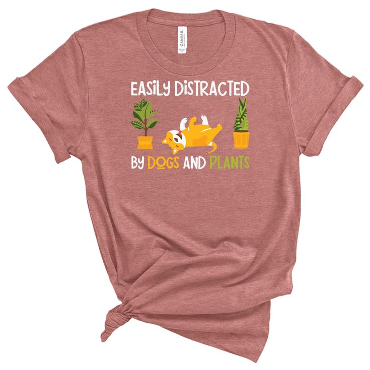 Gardening Easily Distracted By Dogs And Plants Women's Short Sleeve T-shirt Unisex Crewneck Soft Tee