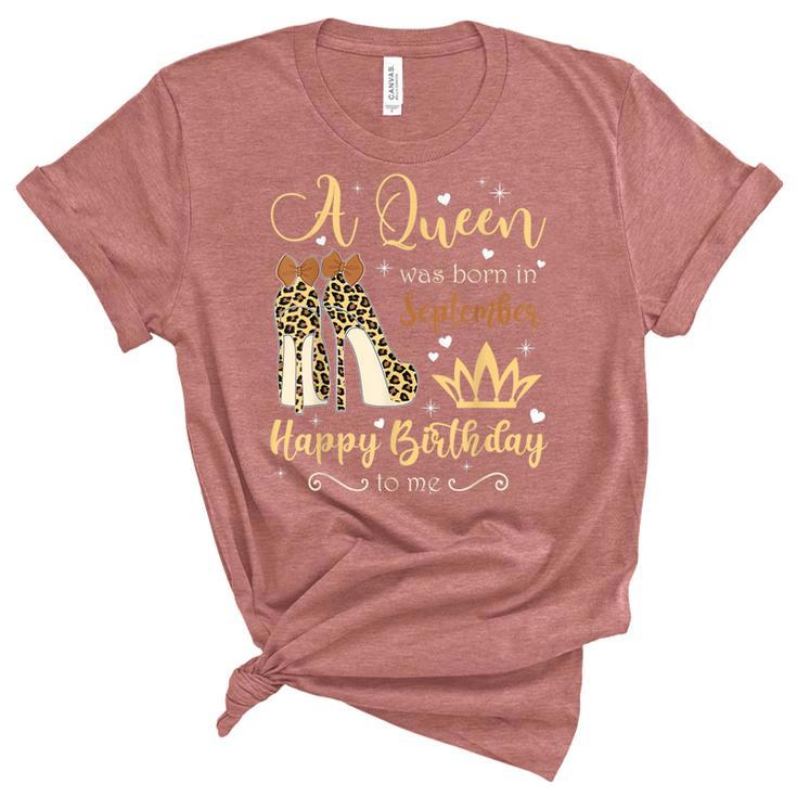 A Queen Was Born In September Birthday For Women Leopard  Women's Short Sleeve T-shirt Unisex Crewneck Soft Tee