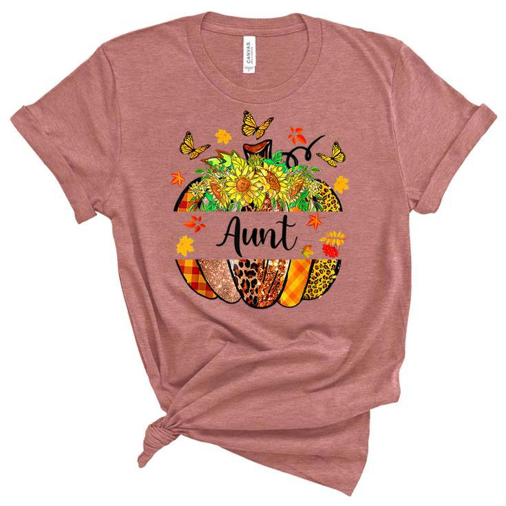 Aunt Fall Leopard Pumpkin Sunflowers Autumn Thanksgiving  Women's Short Sleeve T-shirt Unisex Crewneck Soft Tee