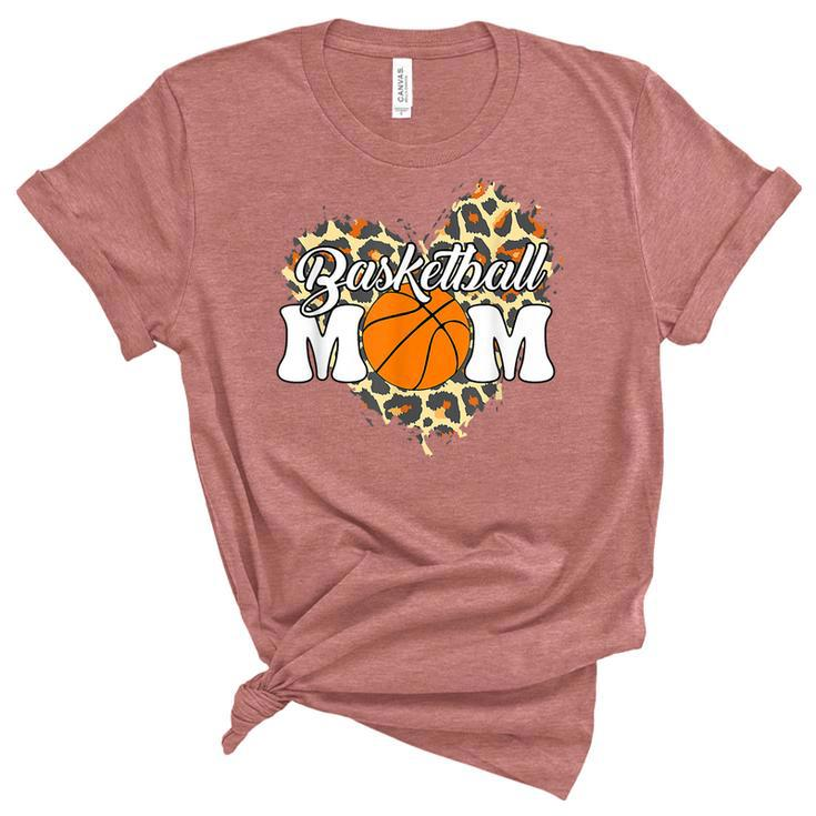 Basketball Mom Mothers Day Leopard Heart Baket Mom  Women's Short Sleeve T-shirt Unisex Crewneck Soft Tee