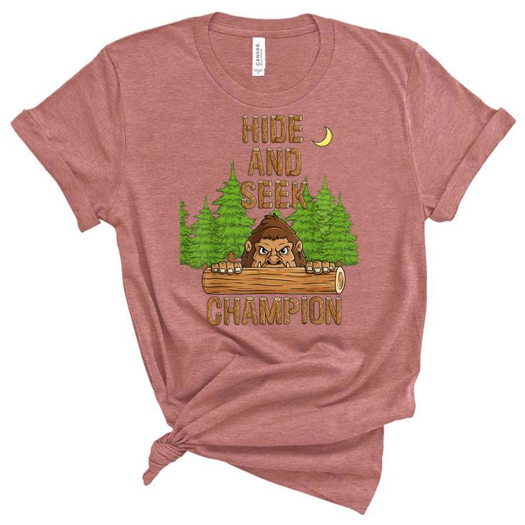 Bigfoot Hide And Seek Champion Funny Sasquatch Forest  V2 Unisex Crewneck Soft Tee