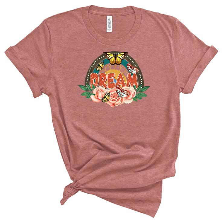 Boho Vintage Dream Flower And Butterfly Custom Women's Short Sleeve T-shirt Unisex Crewneck Soft Tee