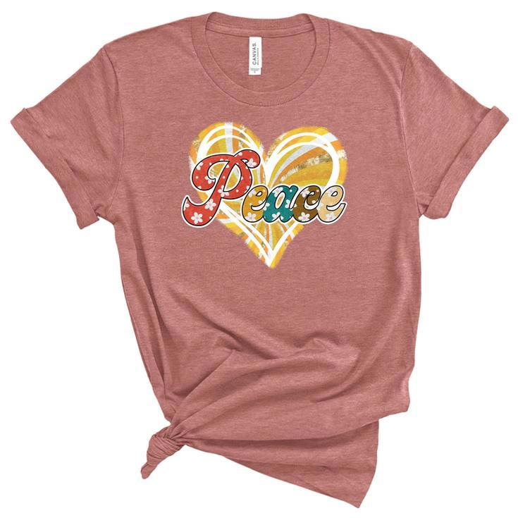 Boho Vintage Peace Heart Retro Custom Women's Short Sleeve T-shirt Unisex Crewneck Soft Tee