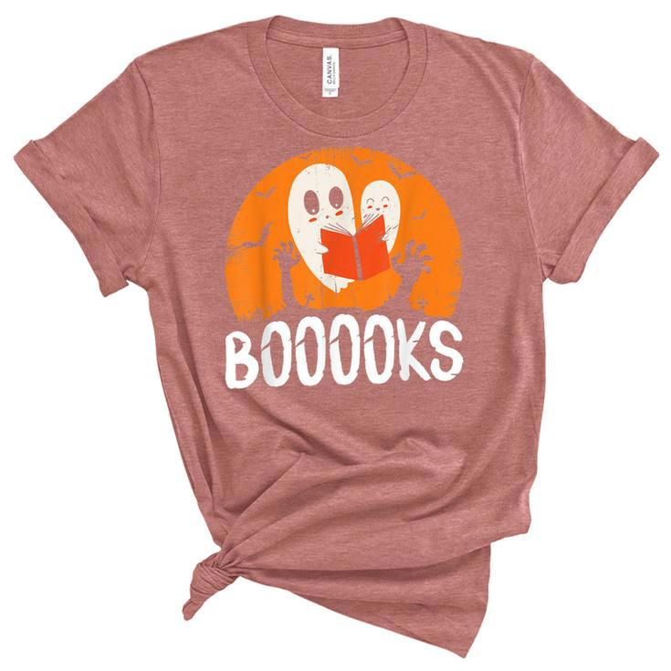 Boooks Funny Halloween Ghost Bookworm Spooky Season Reading  Unisex Crewneck Soft Tee