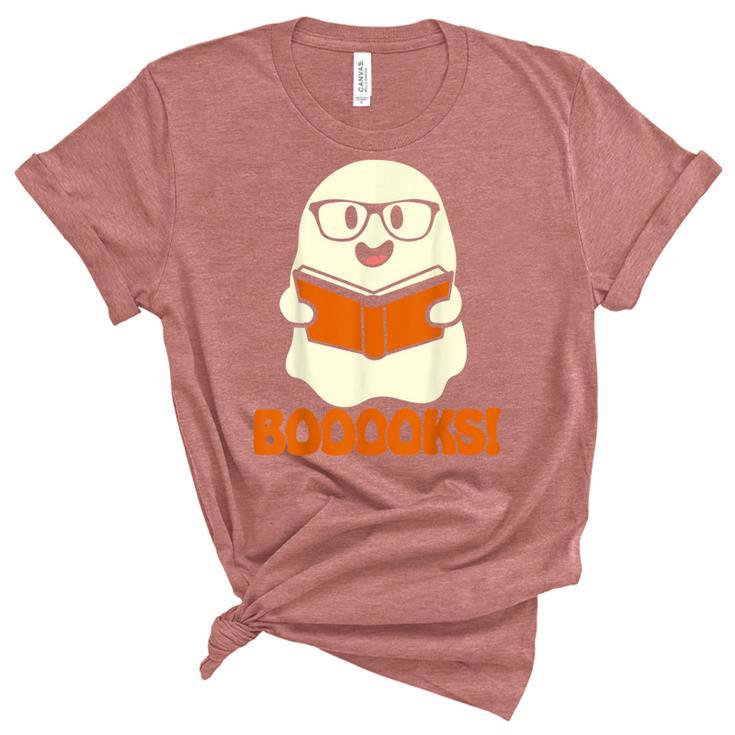 Booooks Ghost Boo Read Books Library Teacher Halloween Cute  V4 Women's Short Sleeve T-shirt Unisex Crewneck Soft Tee