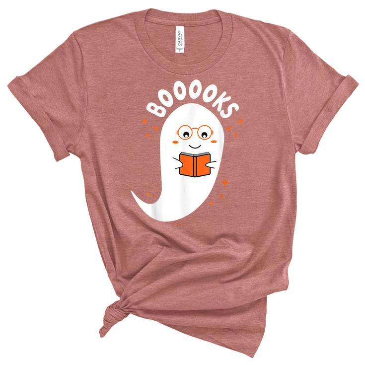 Booooks Ghost Boo Read Books Library Teacher Halloween Cute  Women's Short Sleeve T-shirt Unisex Crewneck Soft Tee
