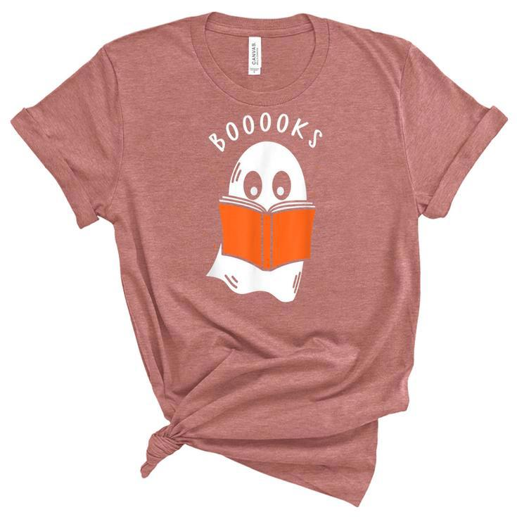 Booooks Ghost Books Halloween Teacher Funny Teacher  Women's Short Sleeve T-shirt Unisex Crewneck Soft Tee