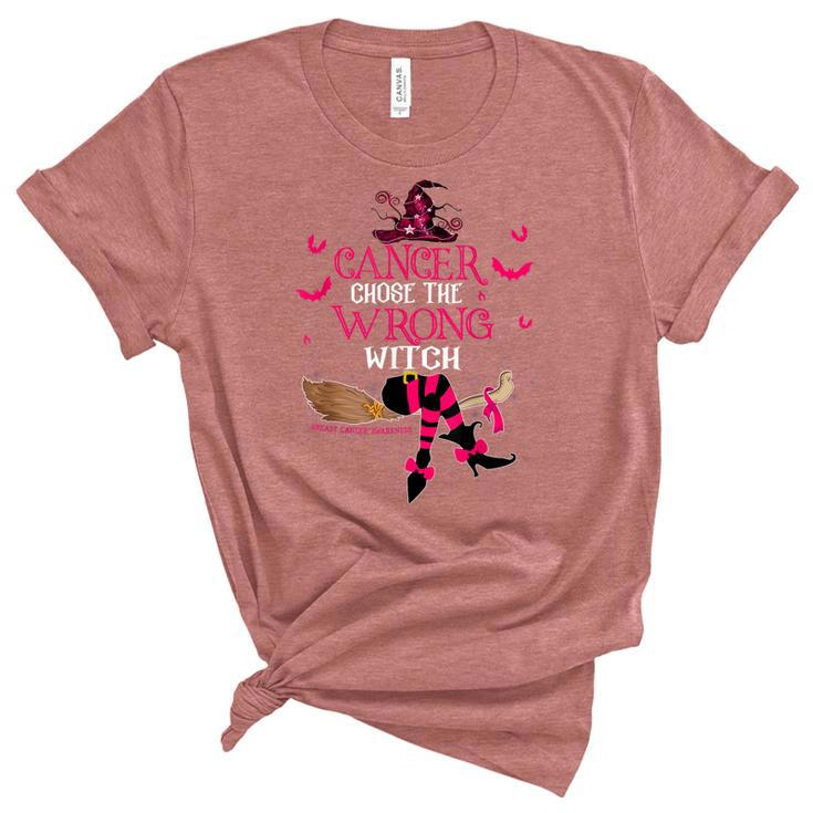 Breast Cancer Chose The Wrong Witch Breast Cancer Halloween  Unisex Crewneck Soft Tee