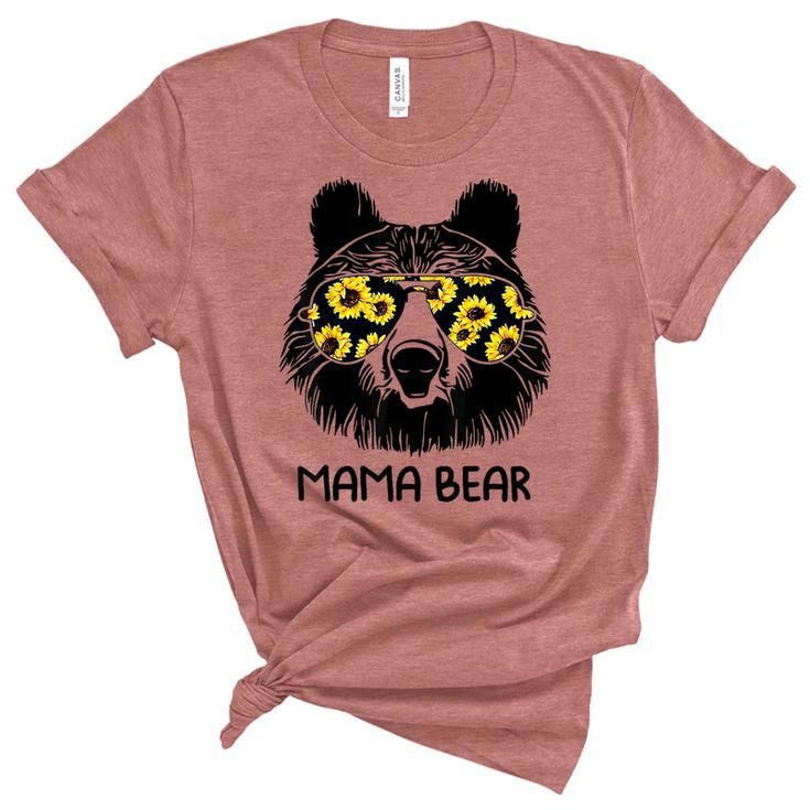 Colorful Sunflower Mama Bear Mother Bear Lover  Women's Short Sleeve T-shirt Unisex Crewneck Soft Tee