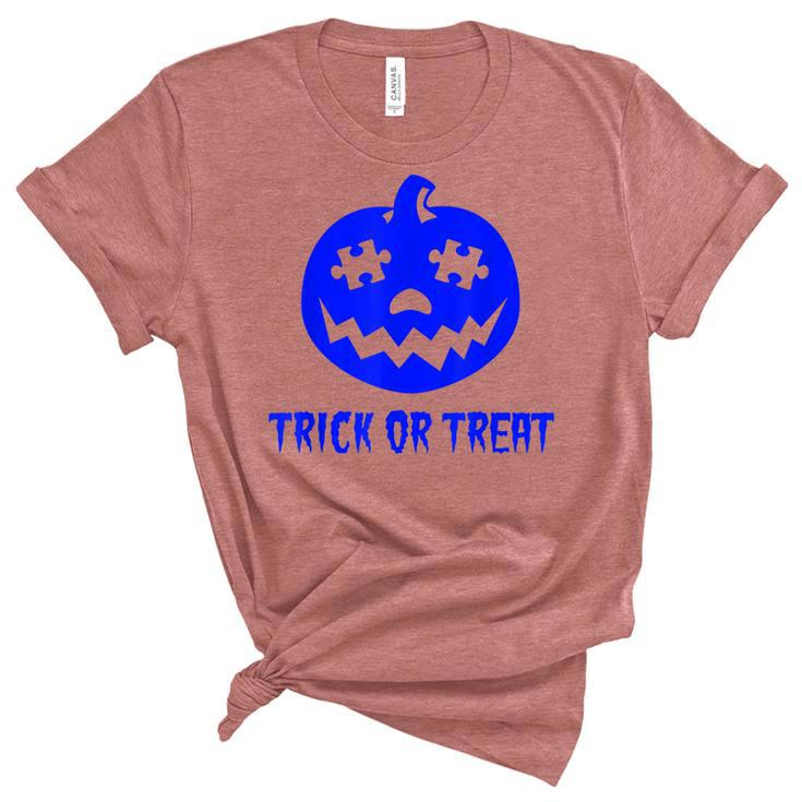 Cool Trick Or Treat Blue Autism Awareness Pumpkin Halloween  Unisex Crewneck Soft Tee