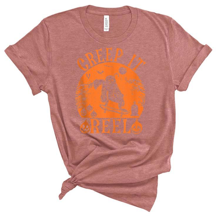Creep It Real Ghost Men Skater Halloween Fall Season  Women's Short Sleeve T-shirt Unisex Crewneck Soft Tee