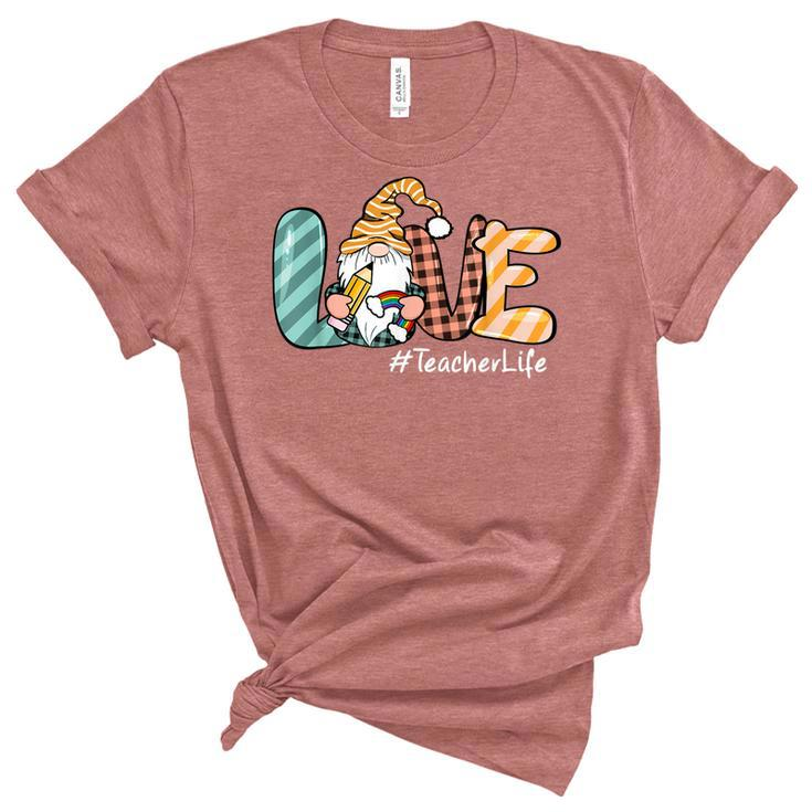 Cute Gnomes Teacher Life Funny Teachers Day Mothers Day  Women's Short Sleeve T-shirt Unisex Crewneck Soft Tee