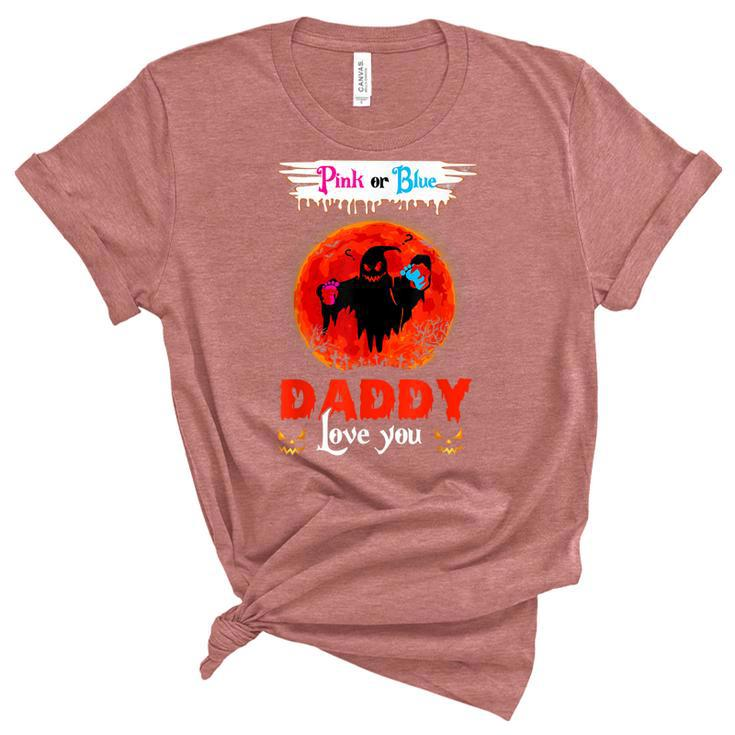 Daddy Pink Or Blue Gender Reveal Moon Witch Halloween Party  Unisex Crewneck Soft Tee