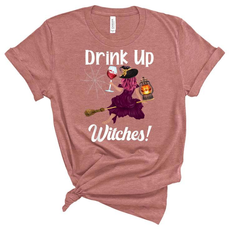 Drink Up Witches Funny Witch With Big Wine Glass Halloween  Unisex Crewneck Soft Tee