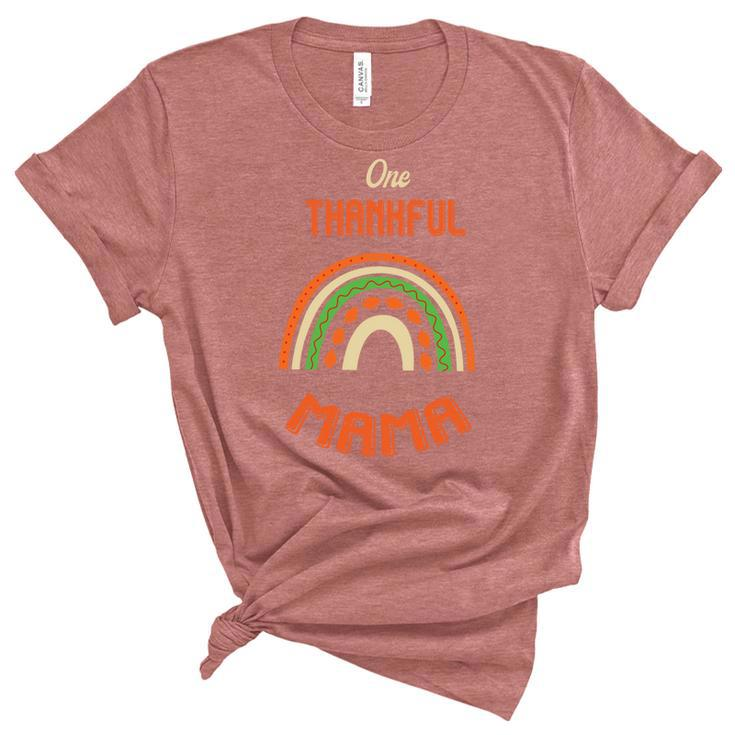 Fall Rainbow One Thankful Mama Gift For Mom Women's Short Sleeve T-shirt Unisex Crewneck Soft Tee