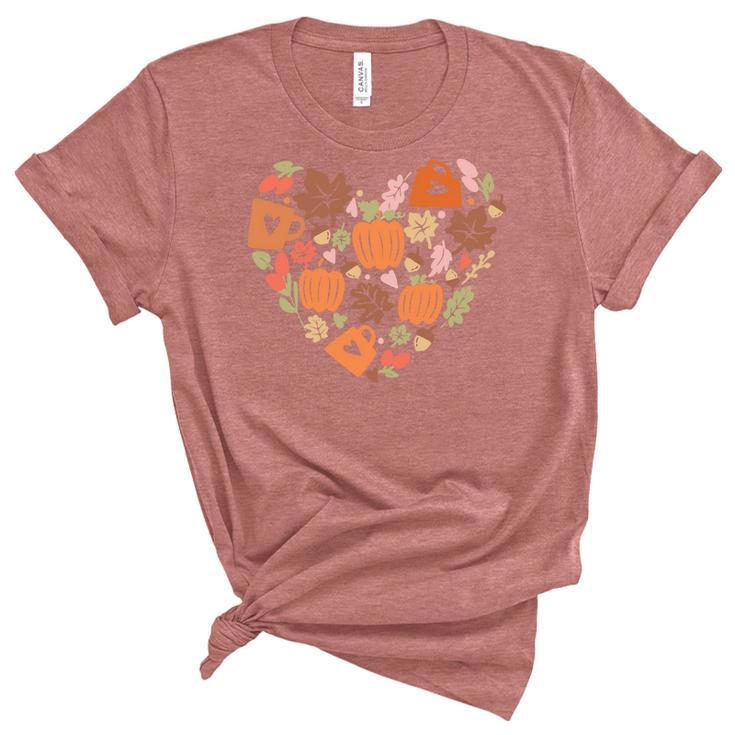 Fall Retro Season Flowers Heart Things Women's Short Sleeve T-shirt Unisex Crewneck Soft Tee