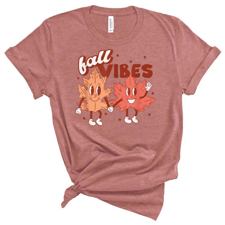 Fall Vibes Pumpkins Funny Leaves Autumn Vibes Red With Gold Unisex Crewneck Soft Tee