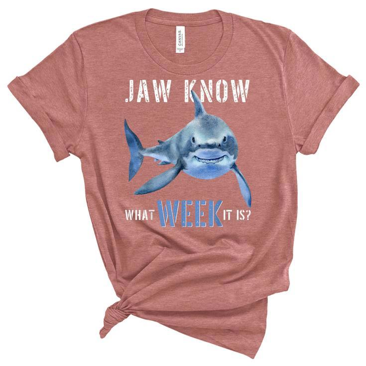 Funny Jaw Know What Week It Is Shark 2022 Funny Shark Kids  Unisex Crewneck Soft Tee