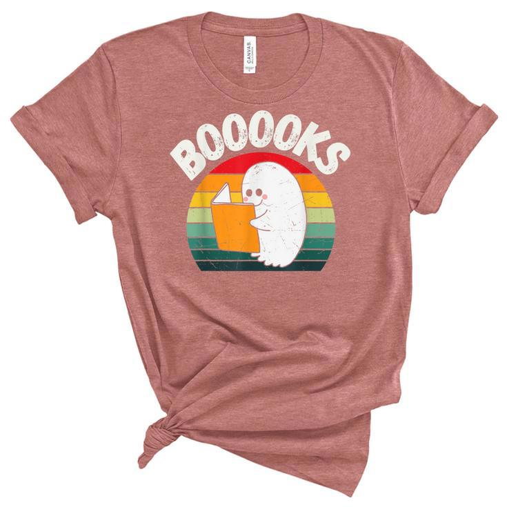 Ghost Booooks Halloween Boo Teacher And Kids Reading Books  Women's Short Sleeve T-shirt Unisex Crewneck Soft Tee