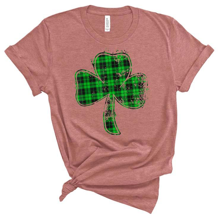 Green Buffalo Plaid Shamrock Lucky St Patricks Day Womens  Women's Short Sleeve T-shirt Unisex Crewneck Soft Tee