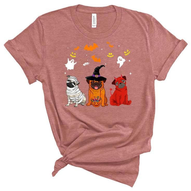 Halloween Pug Dogs Lovers Mummy Witch Demon Costumes  Unisex Crewneck Soft Tee