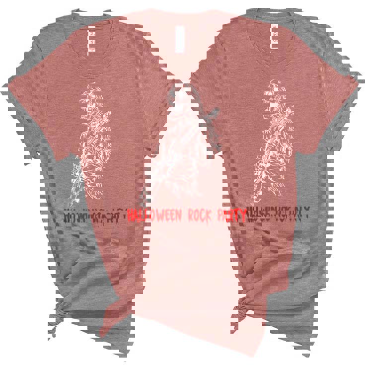 Halloween Rock Party Dancing Guitar Skeleton Playing Rock  Unisex Crewneck Soft Tee