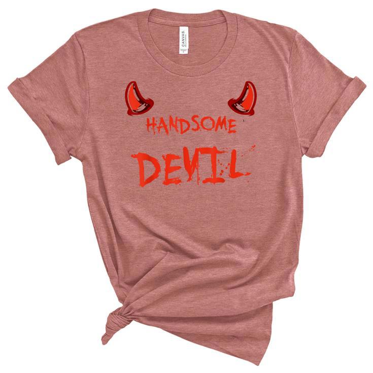 Handsome Devil Blood Horns Halloween Night Party Costume  Unisex Crewneck Soft Tee