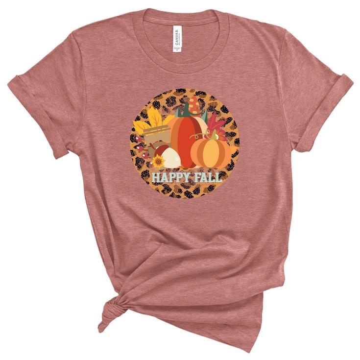 Happy Fall Circle Pumpkins Women's Short Sleeve T-shirt Unisex Crewneck Soft Tee