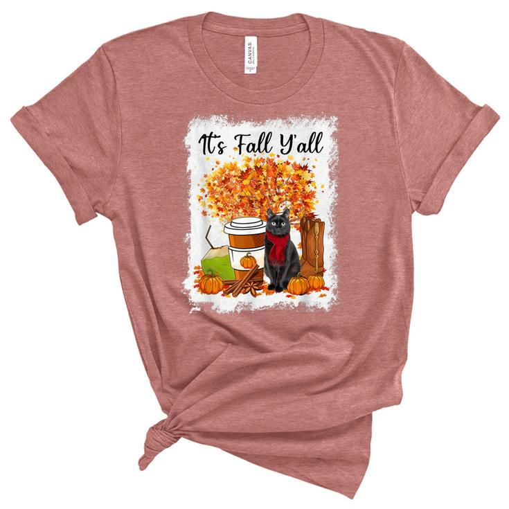 Happy Fall Yall Funny Cats Autumn Lover Pumpkins Halloween  Women's Short Sleeve T-shirt Unisex Crewneck Soft Tee