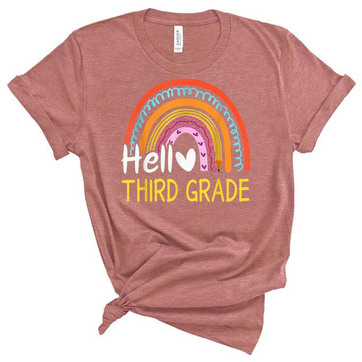 Hello Third Grade Team 3Rd Grade Back To School Rainbow Kids  Unisex Crewneck Soft Tee