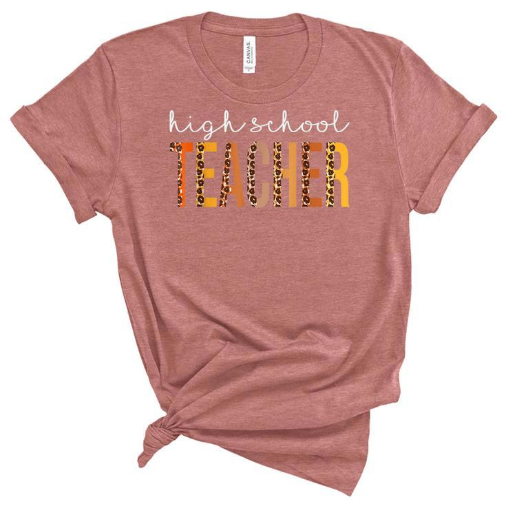 High School Teacher Leopard Fall Autumn Lovers Thanksgiving  Women's Short Sleeve T-shirt Unisex Crewneck Soft Tee